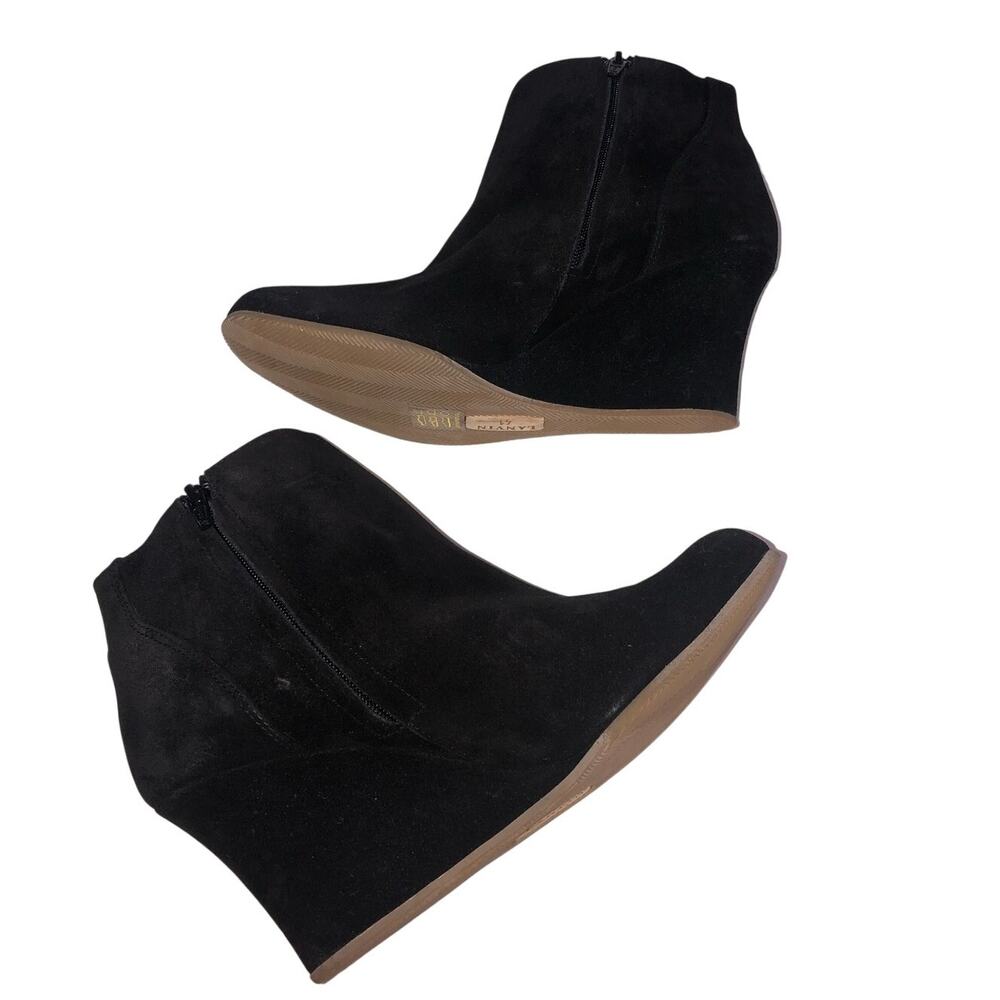 Lanvin Black Suede Wedge Ankle Boots EU 41 10 Side Zipper Minimalist Chic Bootie
